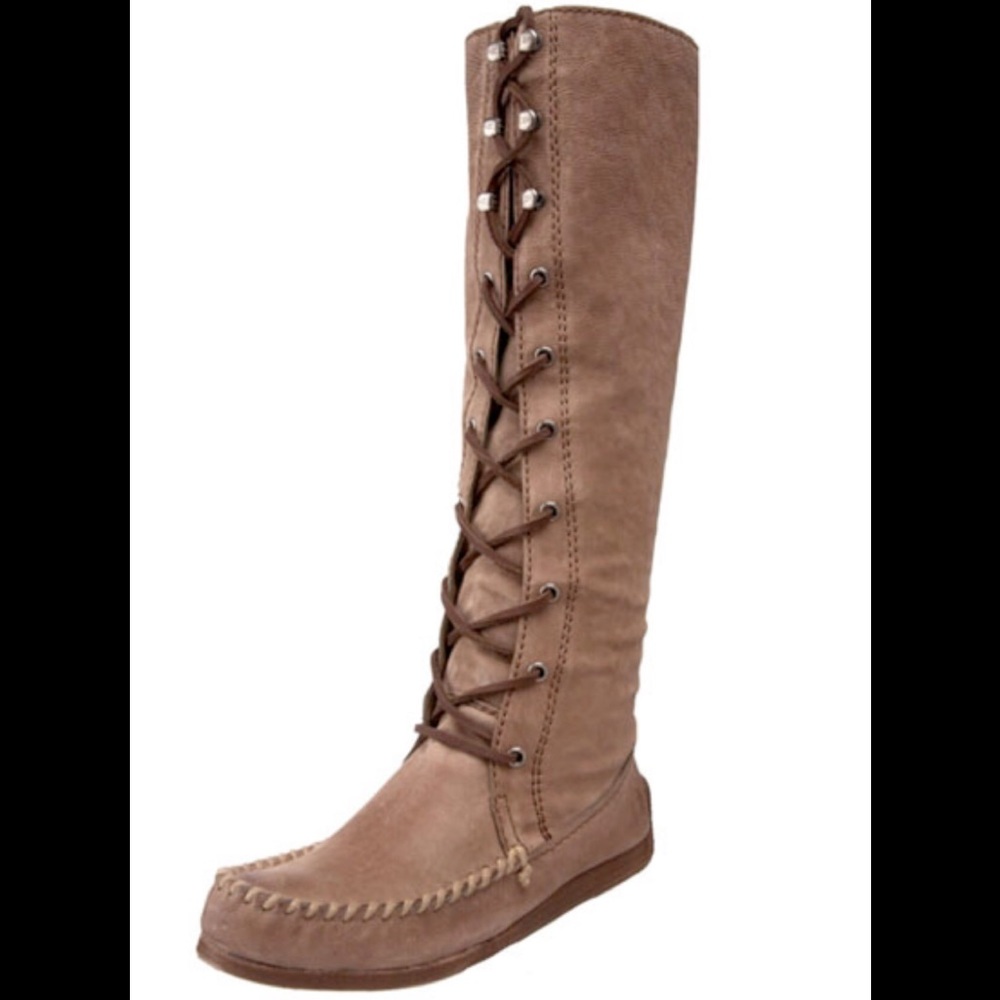 Frye Alex Lace Up Tall Moccasin Boots Gray 6.5